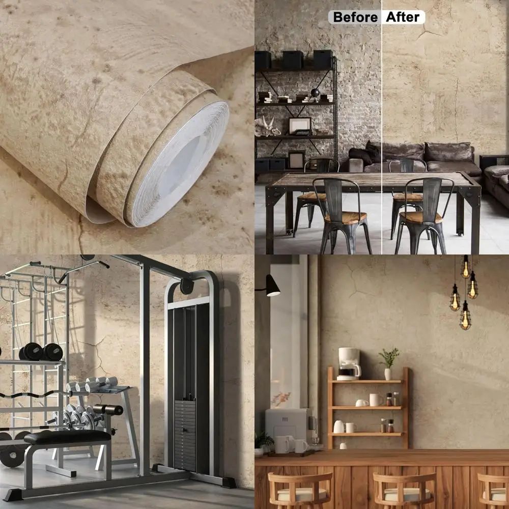 ورق جدران خرساني بيج غير لامع ثلاثي الأبعاد، سحب وعصا ذاتي اللصق، 23.6 × 708 بوصة، ورق اتصال مستوحى من الأسمنت لـ W