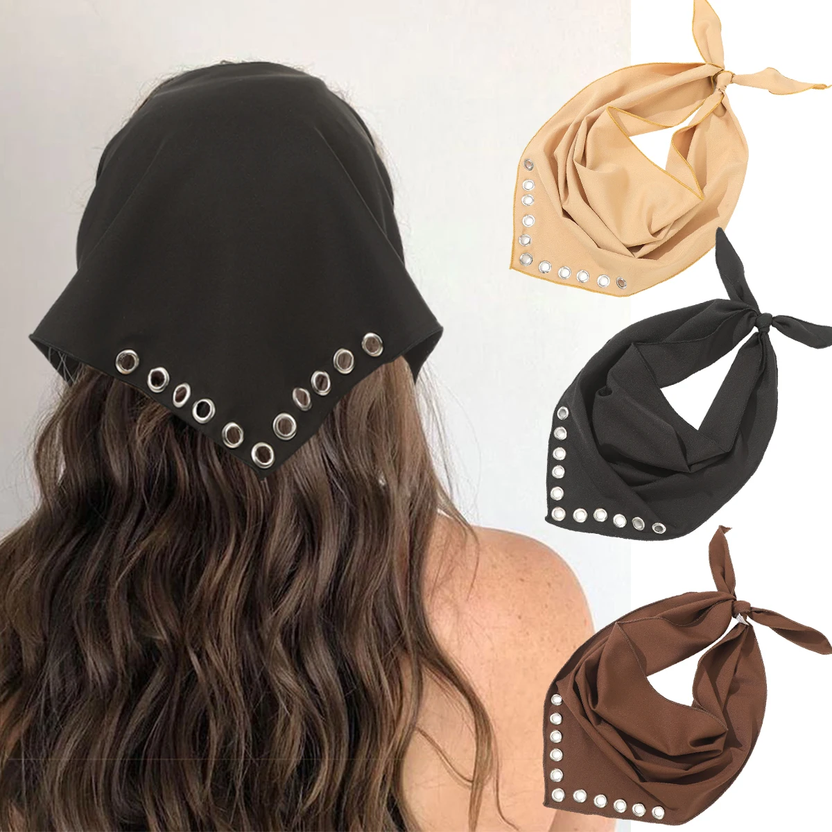 Bohemia Metal Hollow Eyes Triangle Scarf Thin Breathable Headband Solid Color Turban Retro Hairbands For Women Hair Accessories