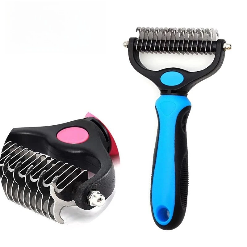 Pet Grooming Brush - Double Sided Shedding And Hair Removal Bottom Coating Rake Comb For Dogs And Cats