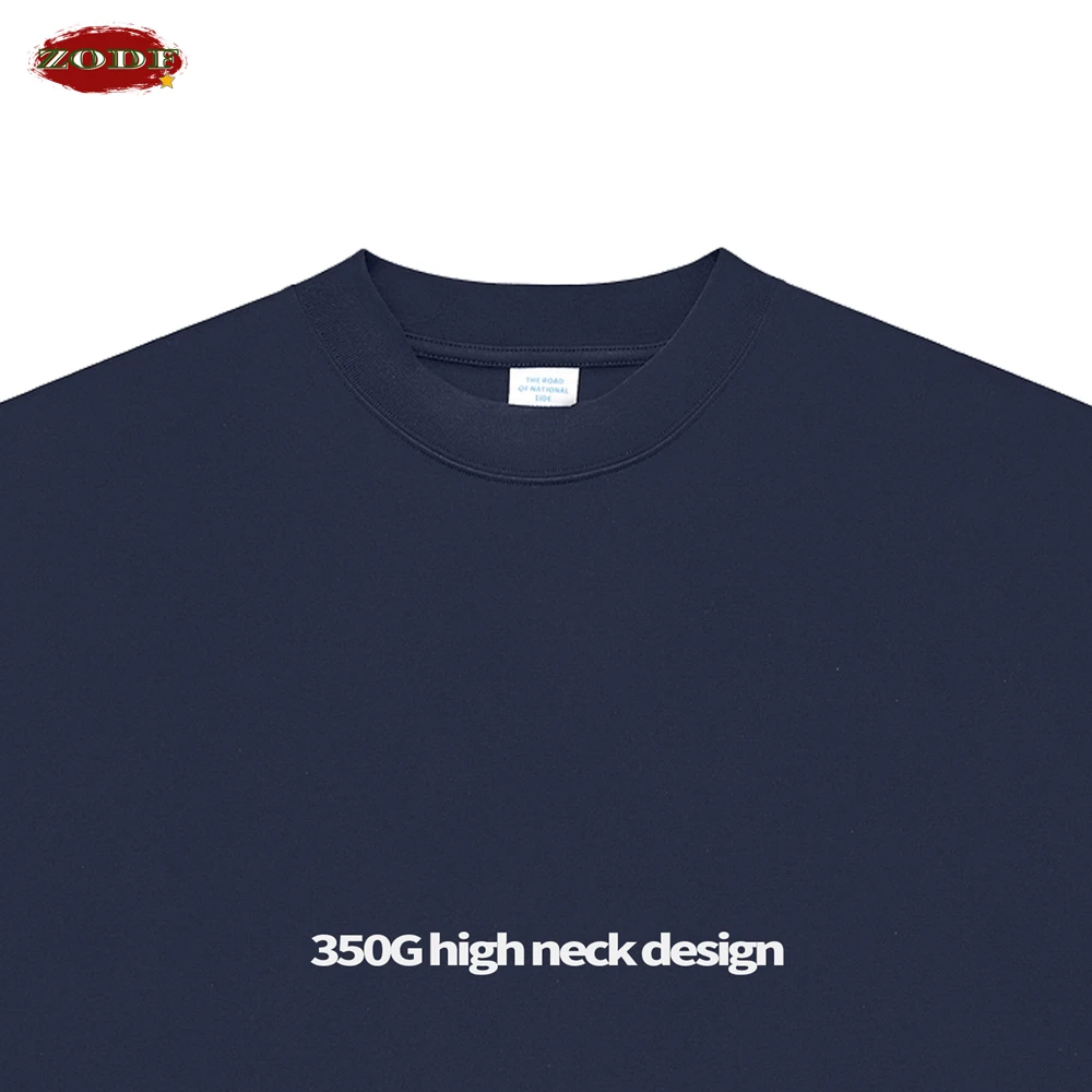 ZODF موضة 2026 الصيف رجل 350gsm تي شيرت للجنسين عالية الرقبة كبيرة الحجم قصيرة الأكمام الوزن الثقيل القطن تي شيرت العلامة التجارية تيز HY0031 #6