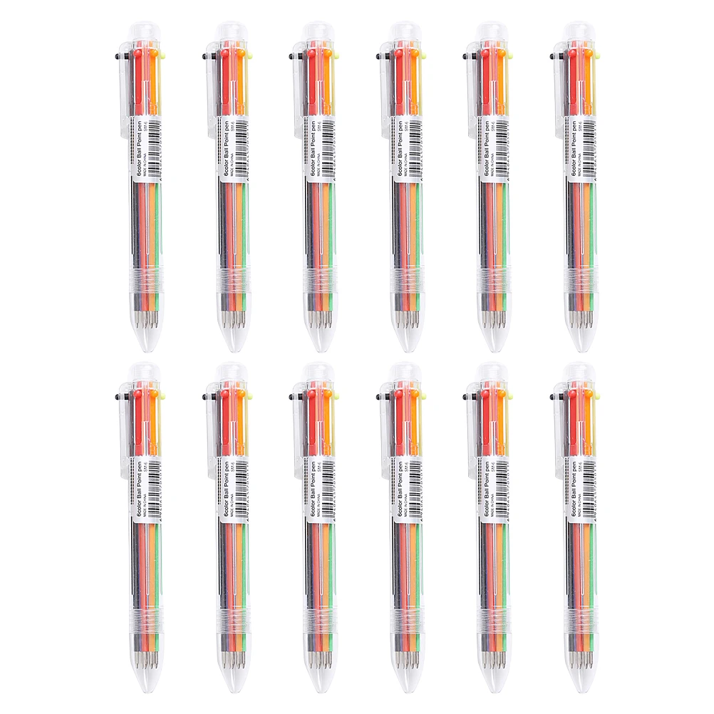 

12pcs 0.7Mm Ballpoint Pens 6 Color Multicolor Roller Pen Multicolor Ballpoint Pens For School Office Stationery Supplies