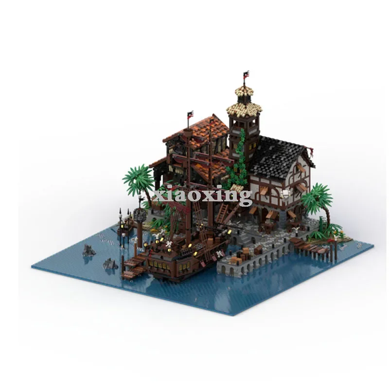 

MOC-114510 Средневековая модель здания Порт Советства: Пиратский город 14428 шт. Строительные блоки Игрушки Подарки на день рождения для взрослых Рождественские подарки