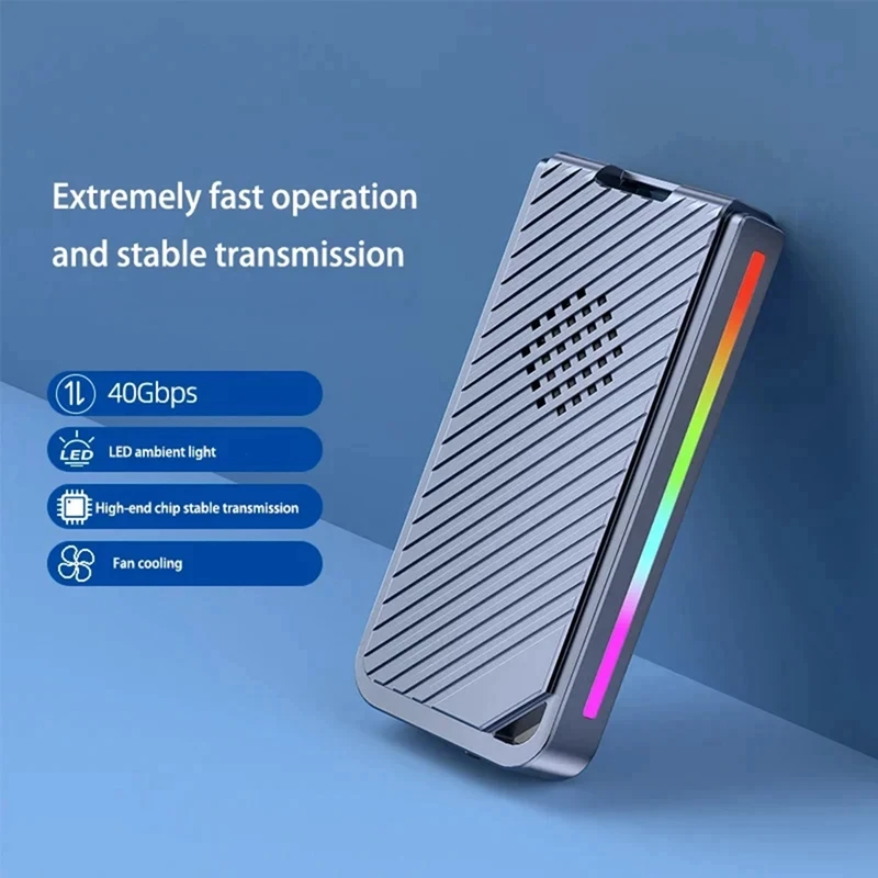 RGB M.2 Mobile Hard Disk Box NVME Protocol SSD External Box 40Gbps Solid State Hard Disk Box 2464 Chip Hard Disk Box