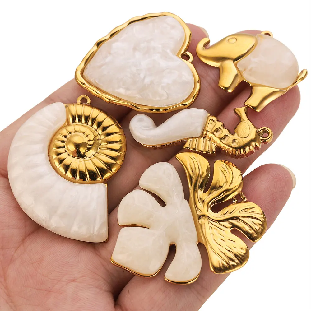 2PCS Stainless Steel Large Charms Big Starfish Shell Conch White Resin Pendant for DIY Necklace Jewelry Making Accessories Craft view 3