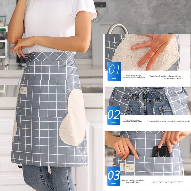

Дышащий хлопковый фартук средней длины для готовки на кухне, водонепроницаемый, маслоотталкивающий, милый, для домашнего использования, для уборки