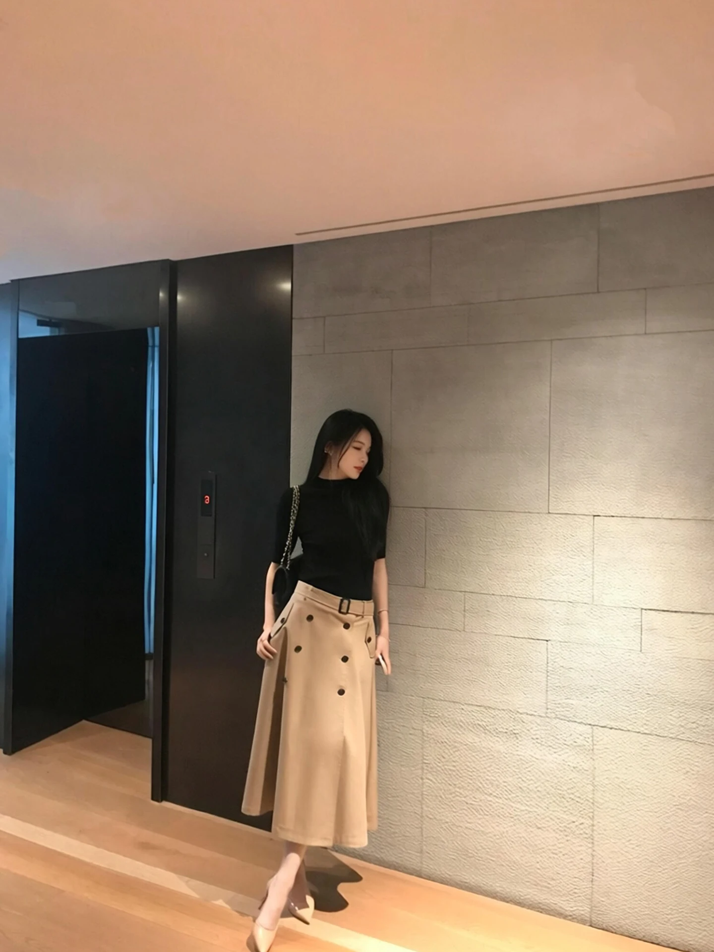 British Style High Collar Knitted Top And  Skirt Two Piece Set for Women Autumn Fashion Casual Slim Fit round Neck T Shirt