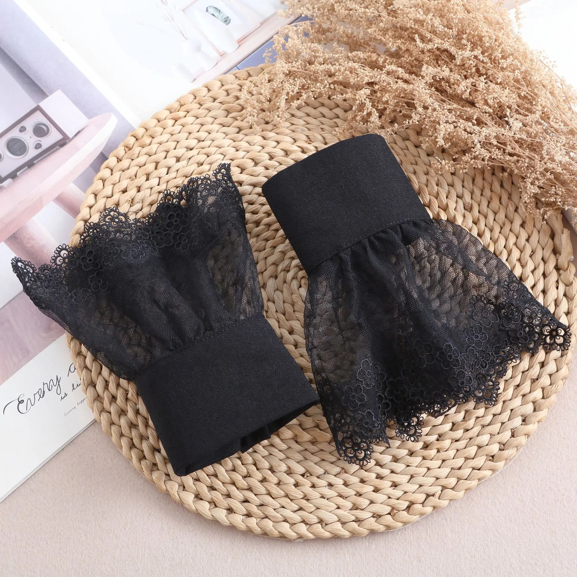 أبيض أسود الدانتيل الأصفاد القابلة للإزالة وهمية الأكمام الزفاف زي العرائس اكسسوارات سترة الكفة شبكة صيد السمك زي تأثيري الملحقات #5