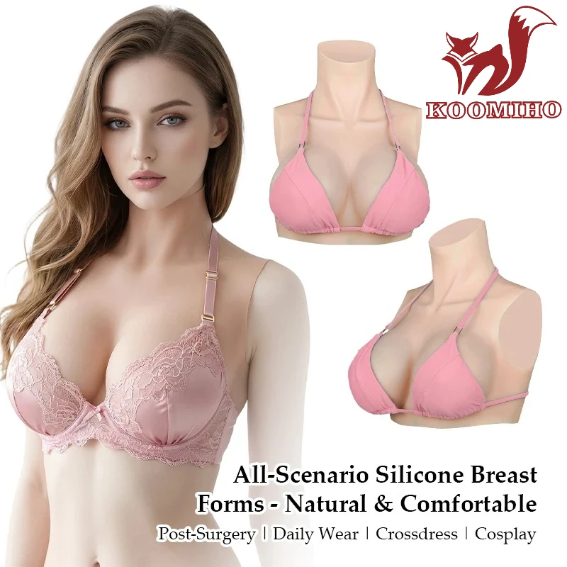 KOOMIHO 1TH GEN Silicone Breast Forms A/B/C/D/E/G/H Cup Huge Fake Boobs Transgender Drag Queen Shemale Crossdresser Beginner