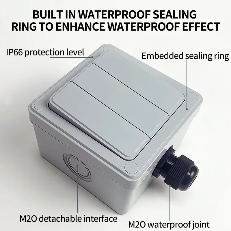 ​ ​ Interruptor de parede à prova d'água multi-gang IP66 16A - Controle elétrico de botão externo para casa e jardim ​ ​   1gang/2gang/3gang
