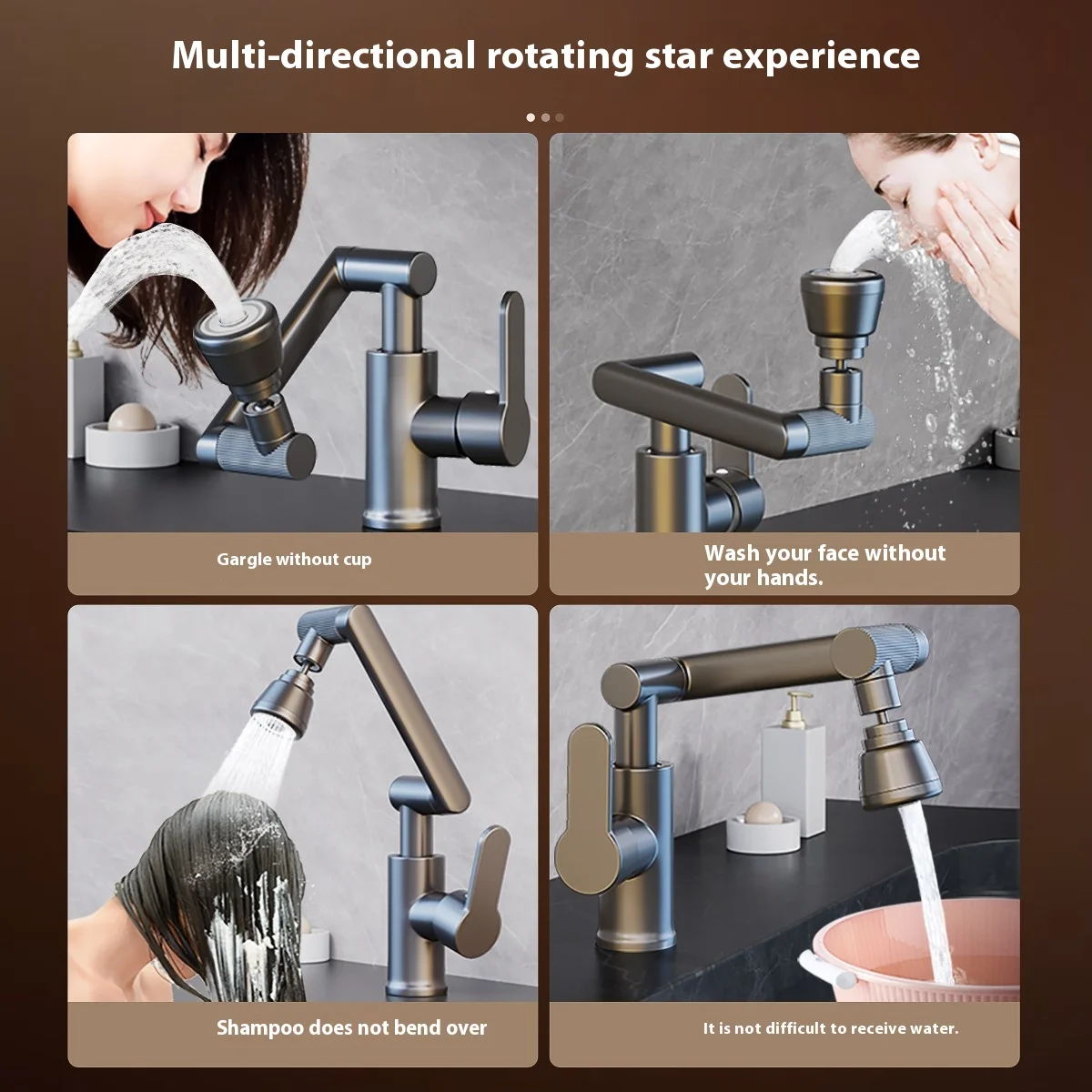 Mechanical Arm Universal Faucet Bathroom Kitchen Splashproof Faucet Bathroom Countertop Basin Hot and Cold Tap Faucet Accessorie