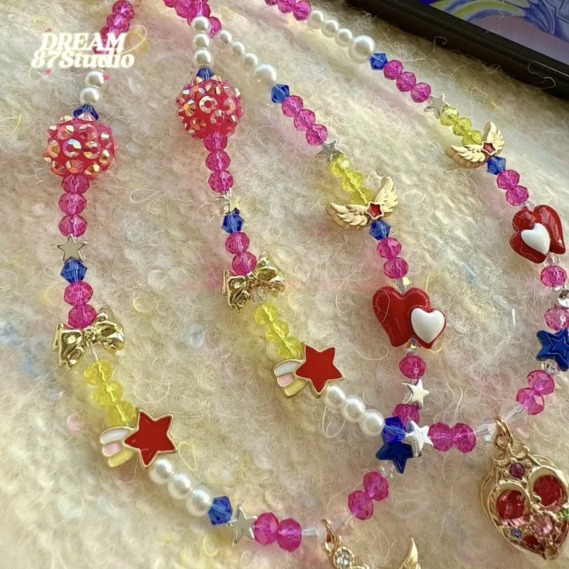 Sailor Moon Warrior Anime Peripheral Cartoon Eternal Moon Crystal Heart Keychain Beaded Wing Bag Pendant Anime Fans Decor Gifts view 5