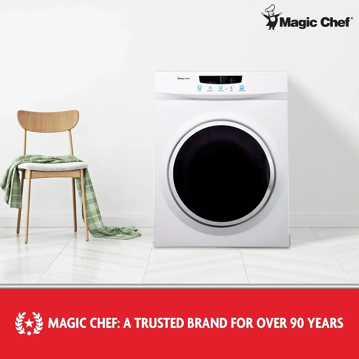 Magic Chef Compact Laundry Dryer Machine, Portable Dryer for Small Spaces, 3.5 Cubic Feet, White