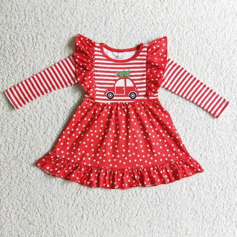 2022 New updated spring long sleeve RTS no moq kids tutu dresses boutique baby floral tulle dresses little girls red dresses