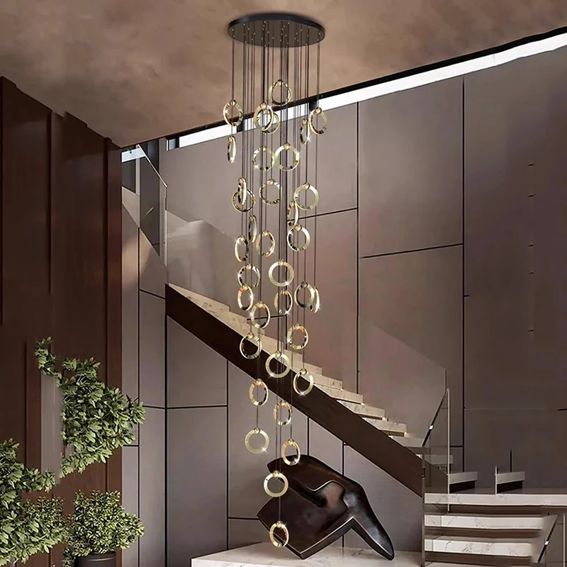 Minimalist gold ring chandelier Ceiling light-emitting diode lustre APP with RC Dimmable luminaire for living room staircase