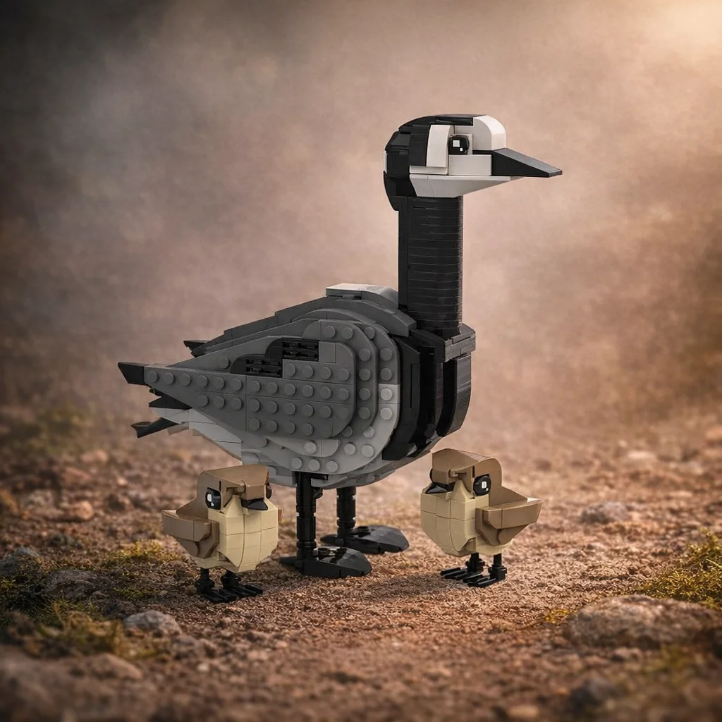 

Spotted Goose & Goslings Bricks, Canada Bird Family Model, Nature MOC Construction Set, Home Decor, Desktop Display