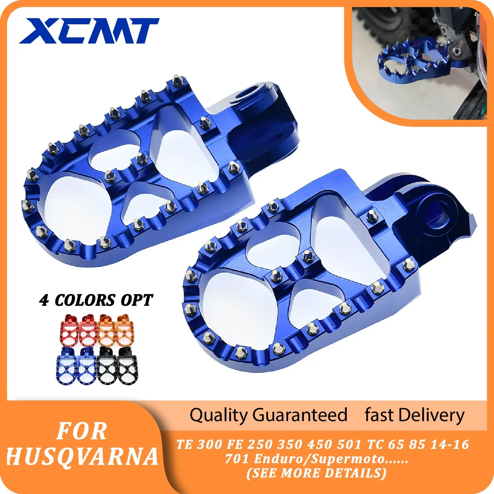 Enduro Supermoto Foot Pegs FootRest Footpegs Rests Pedals For Husqvarna TE 300 FE 250 350 450 501 TC 65 85 14-16 701 2016-2023