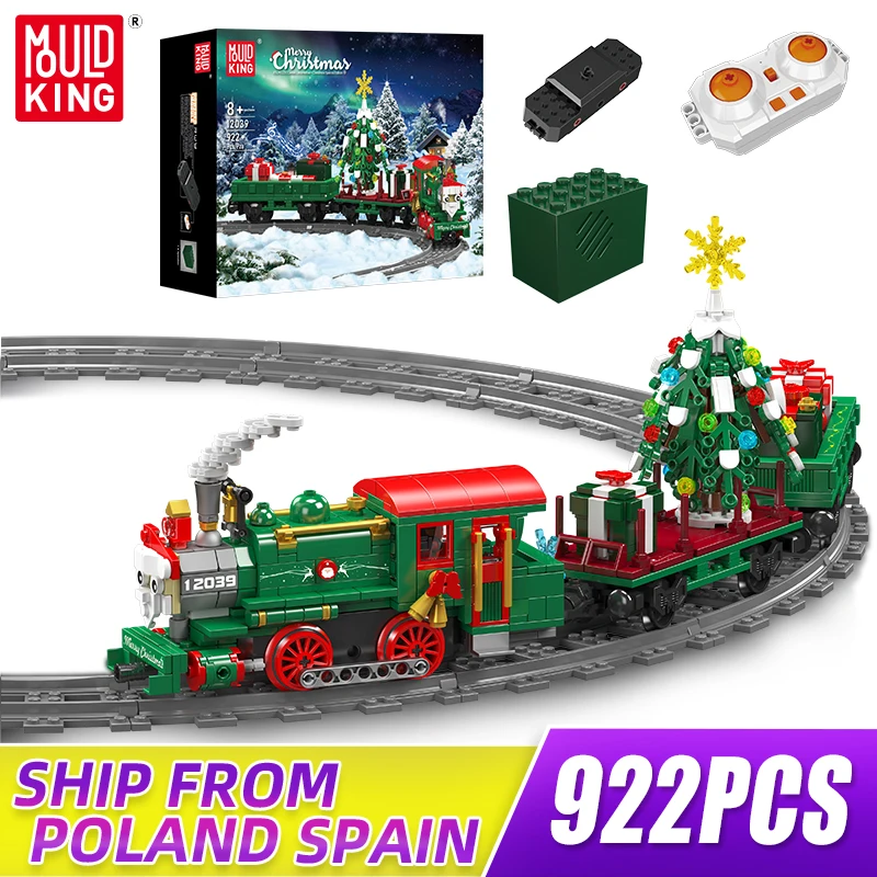 MOULD KING 12039 Remote Control Christmas Train Building Blocks Technology Buildable Diesel Locomotive Toys Set for Kids