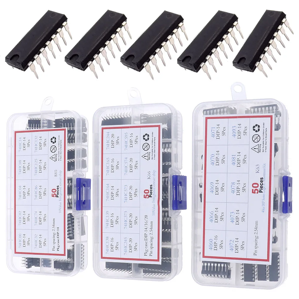 

DIP SMD IC Integrated Circuit Chip Assortment Kit Box IC Sockets set Common CMOS Logic IC Series