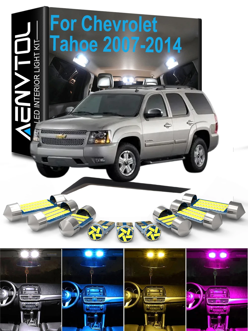 For Chevrolet Chevy Tahoe 2007 2008 2009 2010 2011 2012 2013 2014, 15Pcs LED Bulb Interior Dome Map Reading Trunk Light Kit