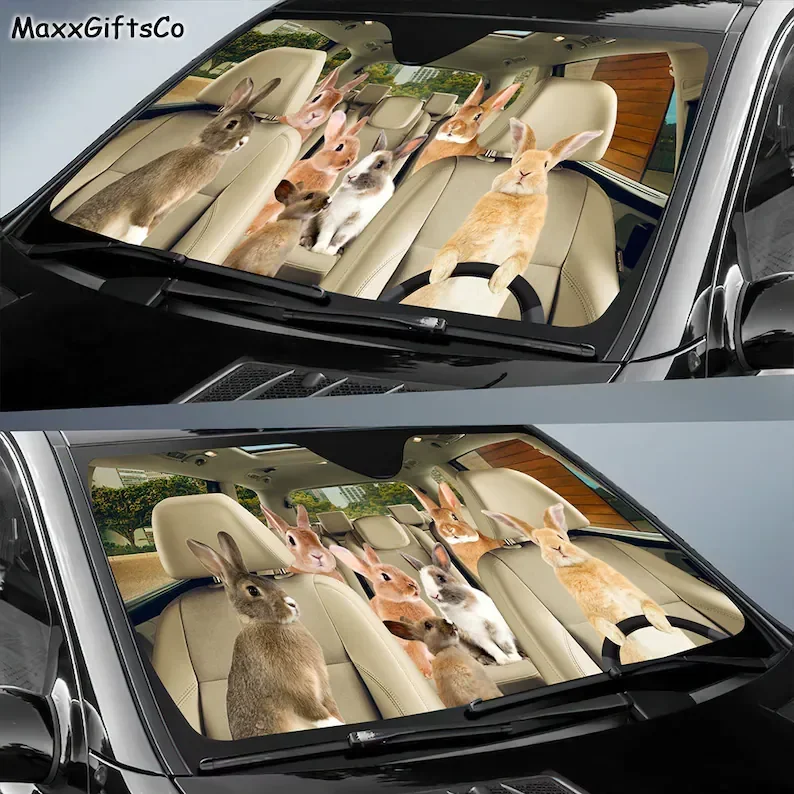 Rabbit Car Sun Shade, Rabbit Windshield, Family Sunshade, Rabbit Car Accessories, Car Decoration, Gift For Dad, Mom