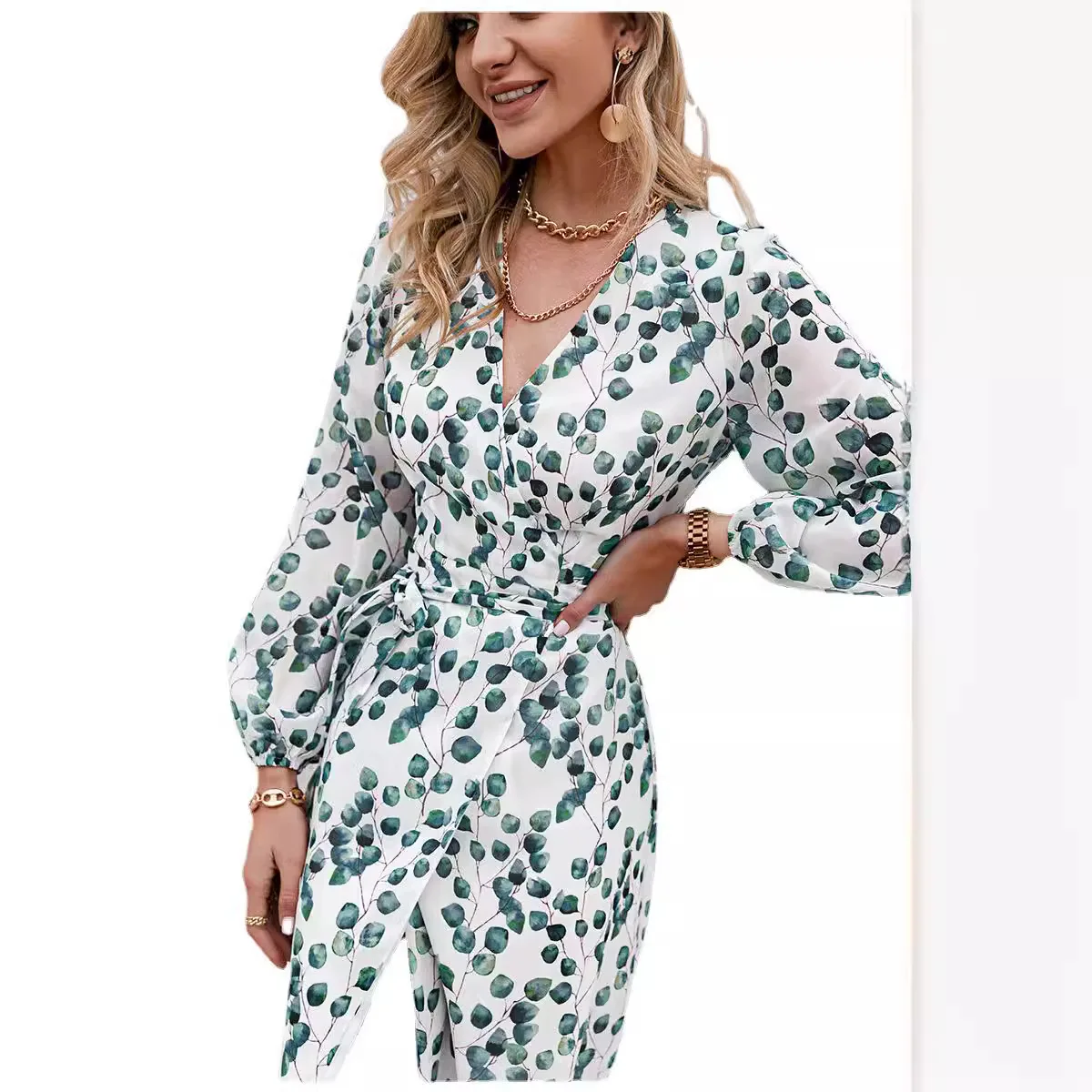 الربيع الصيف الأزهار طباعة طويلة Sve عطلة اين لو المرأة الدكتور ألف خط Sle عالية الخصر محبوك ألياف البوليستر