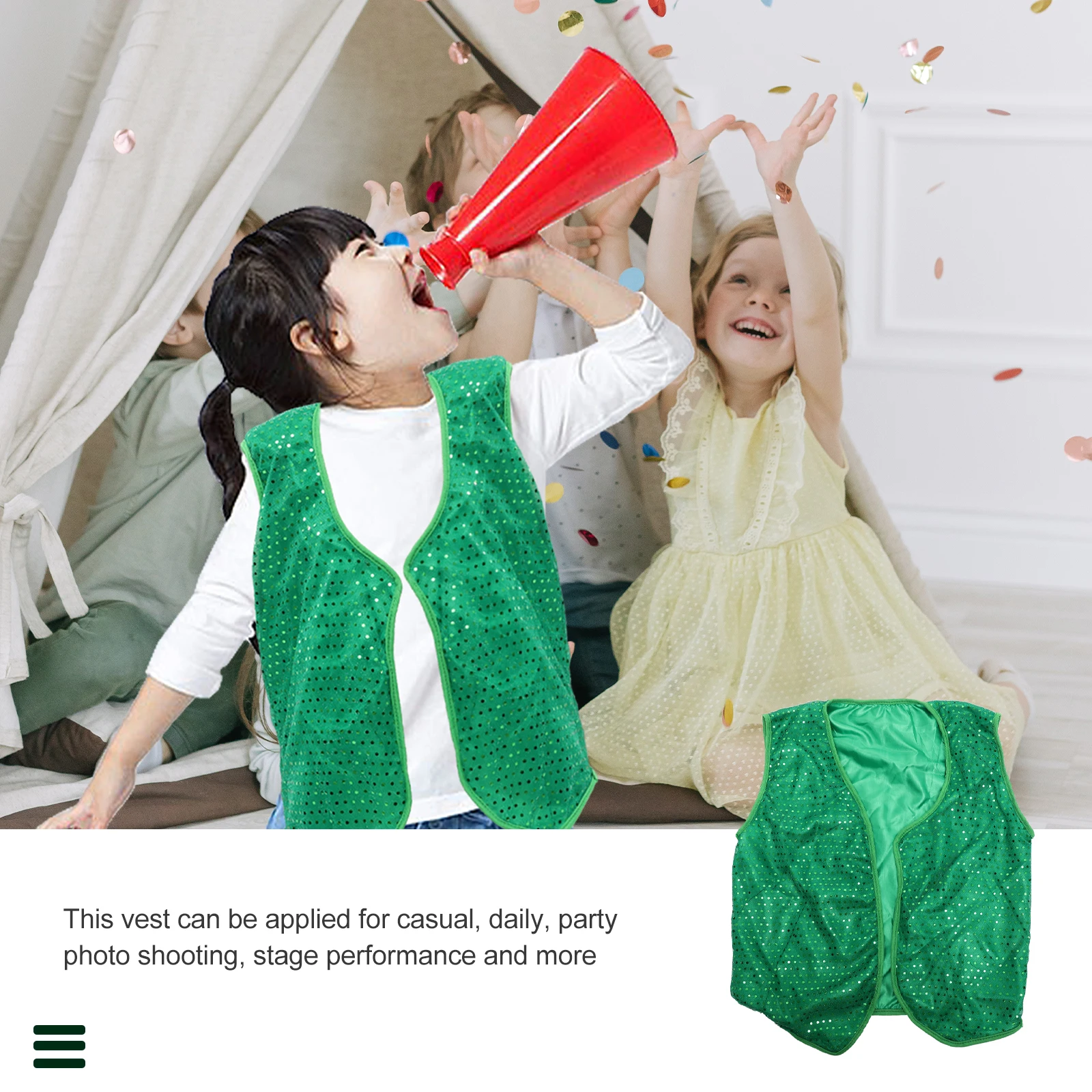 Colete cosplay irlandês infantil, delicado, lantejoulas verdes, design de moda, leve, confortável, festa, foto, palco