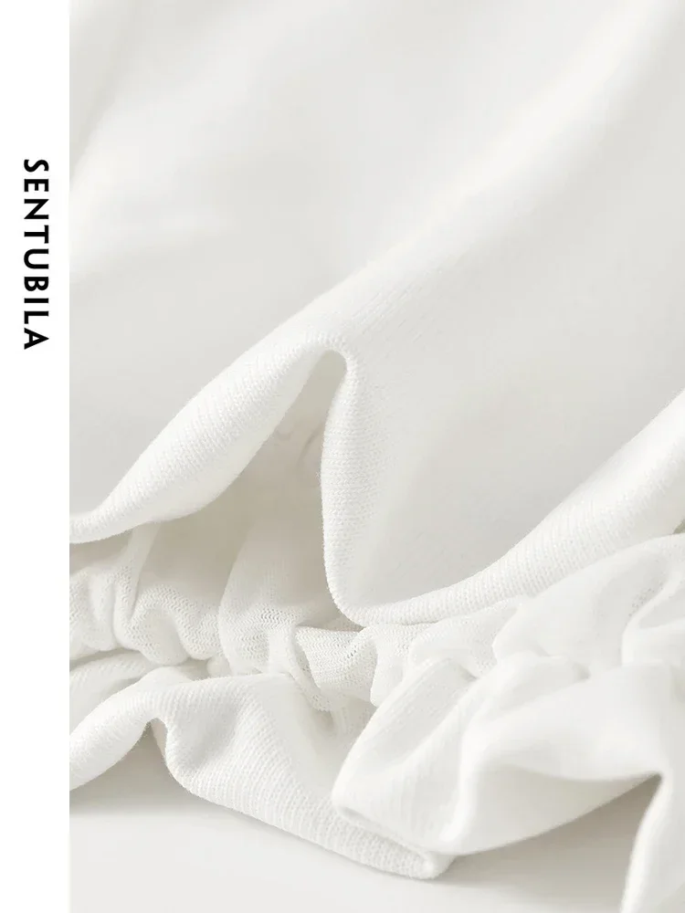 SENTUBILA Spring Simple Embroidery Cropped Sweatshirt 2025 White Long Sleeve Top For Woman Casual Solid Pullovers 141A53787