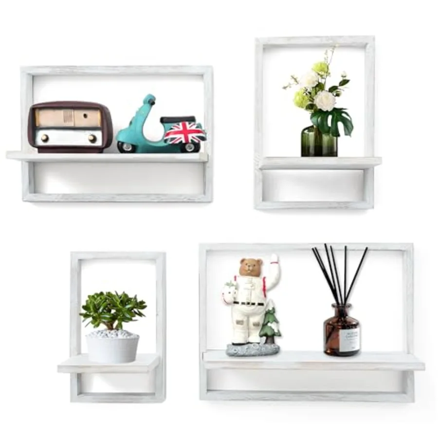 

Square Floating Shelves Framed Wall Shelf Decorative Set of 4 Modern Plants Hanging Display Art Decor Storage for Living Room B