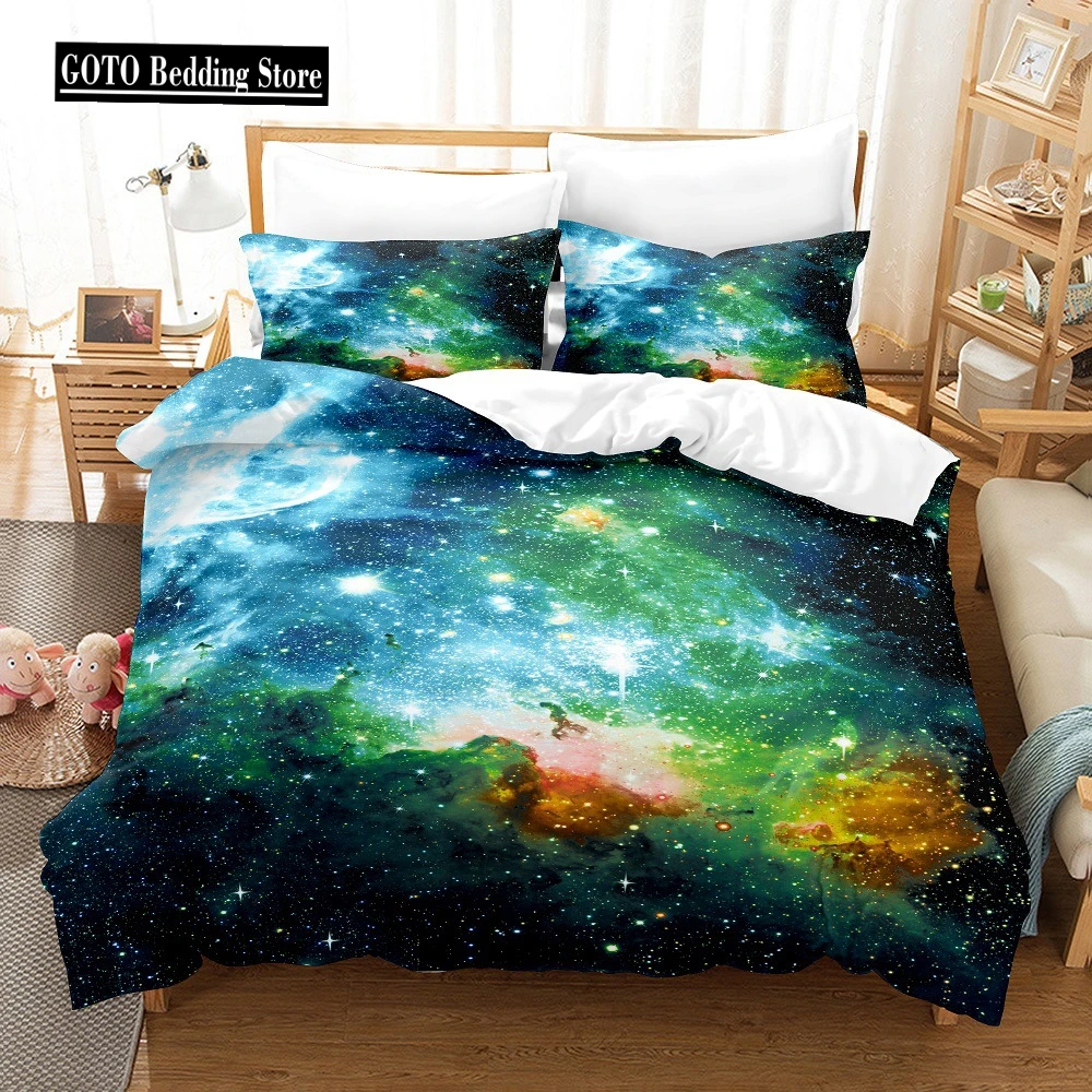 

Galaxy Series Bedroom Set Cover for Teen Boy and Girl,Blue-Green,Purple Meteor Bed Duvet with pillowcases,Super Soft bedding set