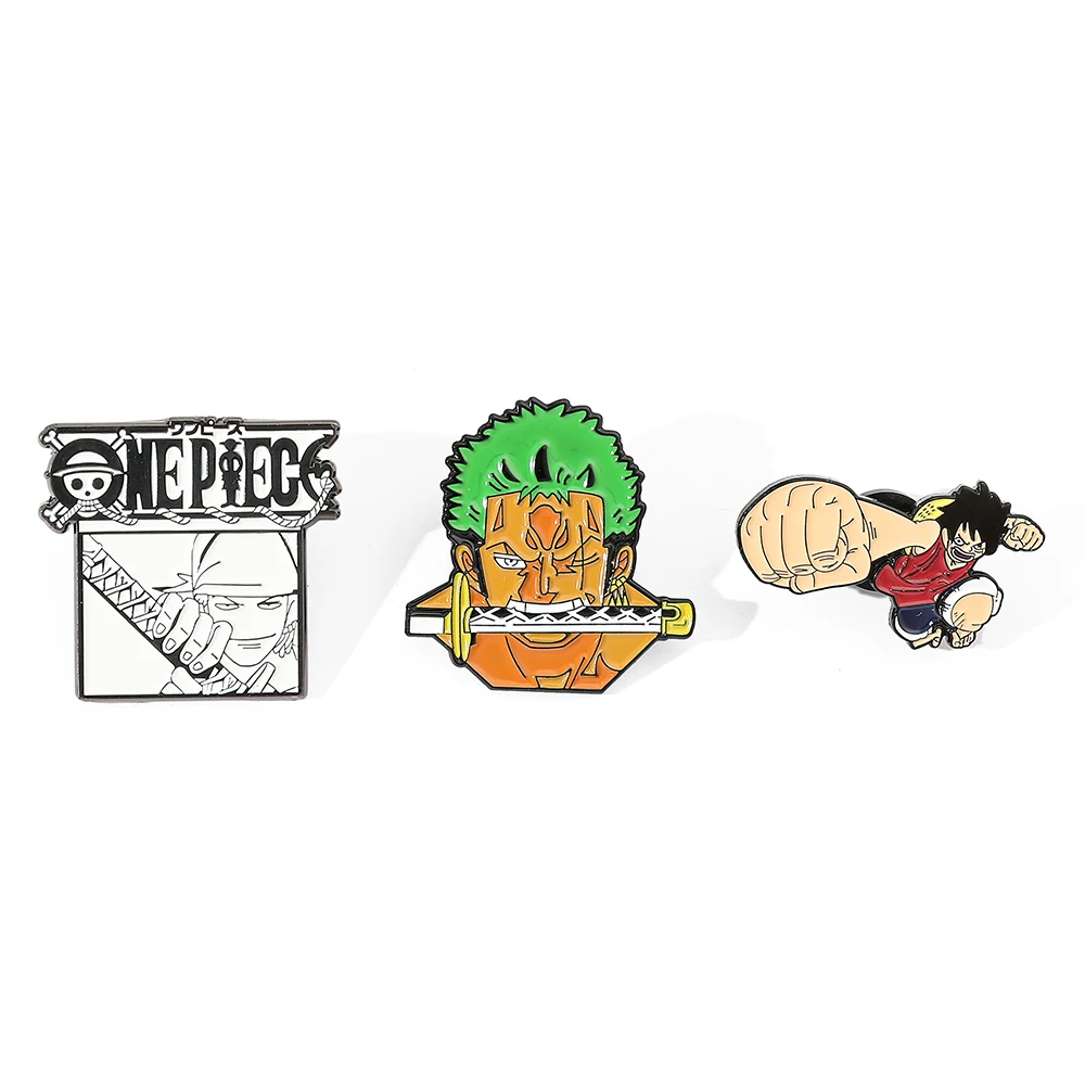 Broche creativo de Roronoa Zoro, bonito mono D. Luffy, Pin esmaltado, mochila, ropa, joyería, insignias de Metal, accesorios, regalos, 3 uds.