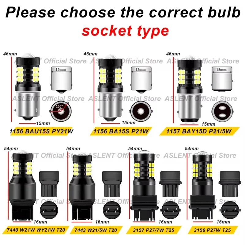 T15 LED Bulb Auto Signal Lamp LED 3030 DRL  T25 3157 P27/7W P27W 3156 3057 3457 4157 T20 7440 7443 1156 1157 White  Yellow Red