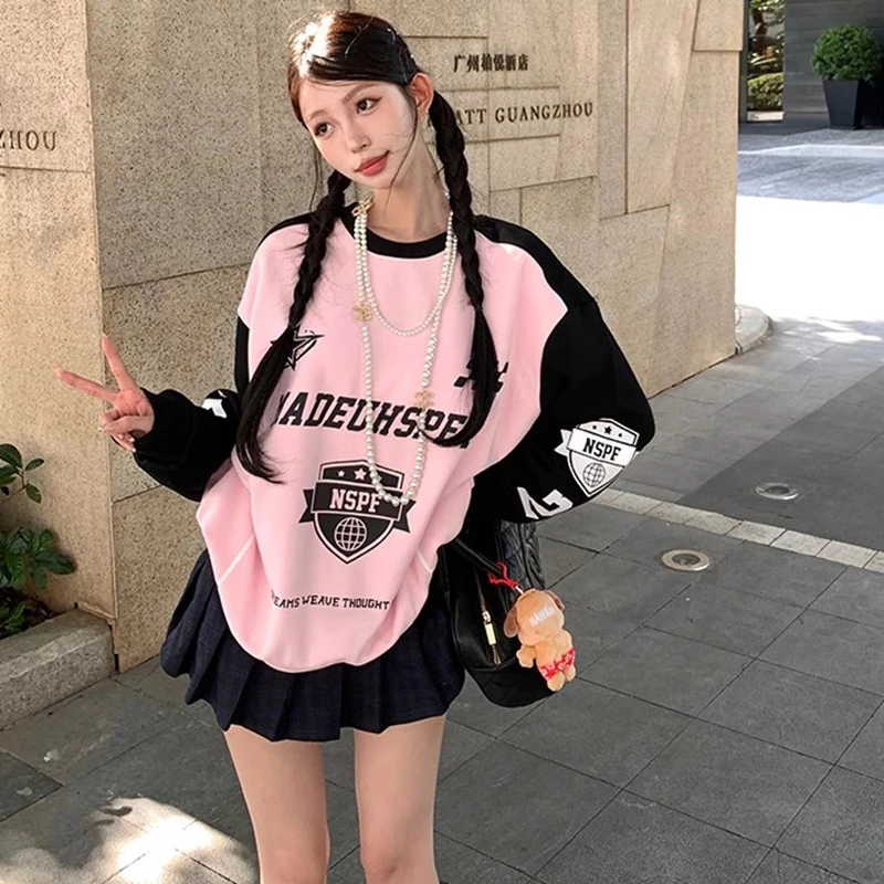 

2024 New Loose American Retro Style High-end Advanced Temperature Designed Niche Sports Design Round Neck Top for Women