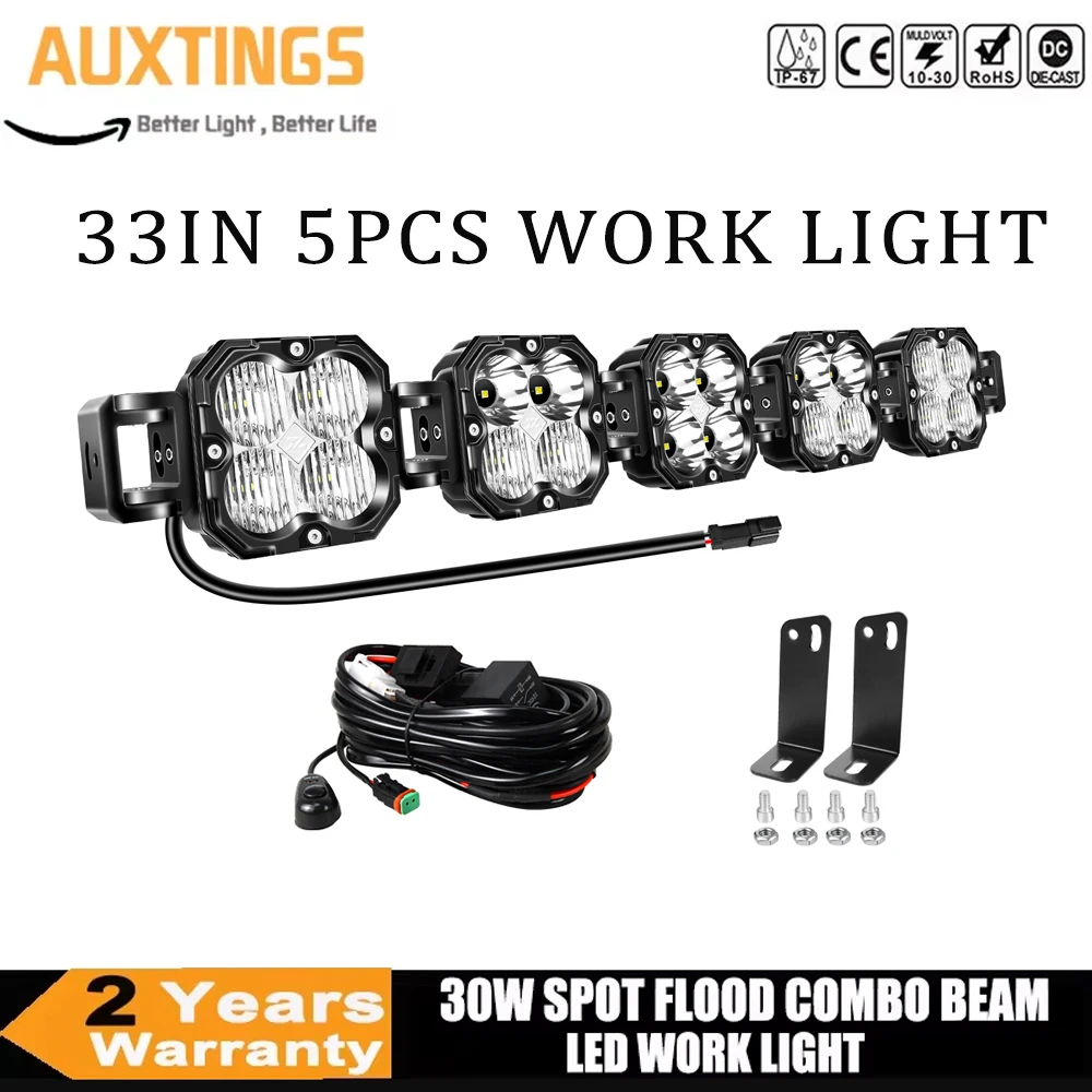 33 Inch 5x30W Cube LED Pod Light Spot Flood Combo Beam Work Lights,5500K Off-Road Driving Lamp for SUV ATV,UTV,Truck,Motorcycle