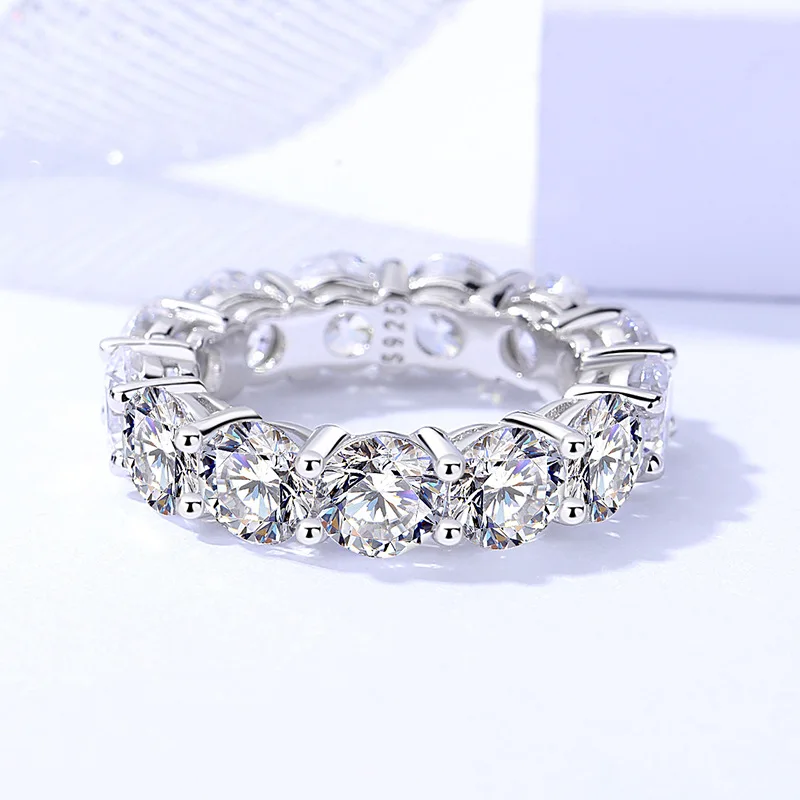 Round zircon row diamond ring female S925 sterling silver cross-border versatile jewelry wholesale light luxury ring bracelet