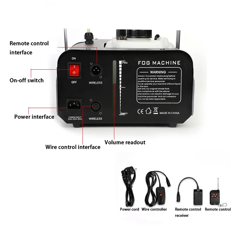 1500 W Nebelmaschine, Disco-Nebelmaschine für drahtlose Fernbedienung und Drahtsteuerung für Party-DJ-Bühnen-Spezialeffektmaschine