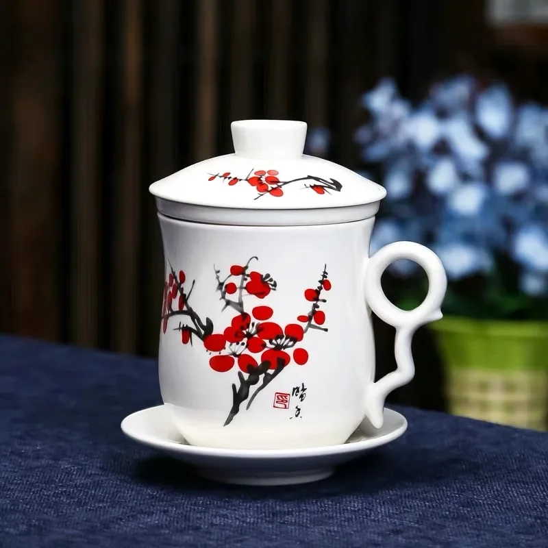Blue and White Porcelain Office Teacups with Lid Filter Creative Ceramic Hand-Painted Water Cups Household Drinkware Gifts