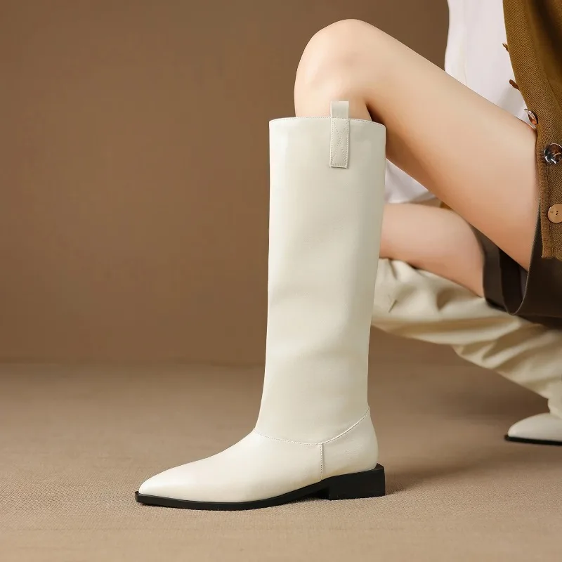 Elegant Women Knee High Boots Luxury Genuine Leather Knight Boots for Woman Fashion Warm Winter Shoes Designer Shoes Botas Mujer