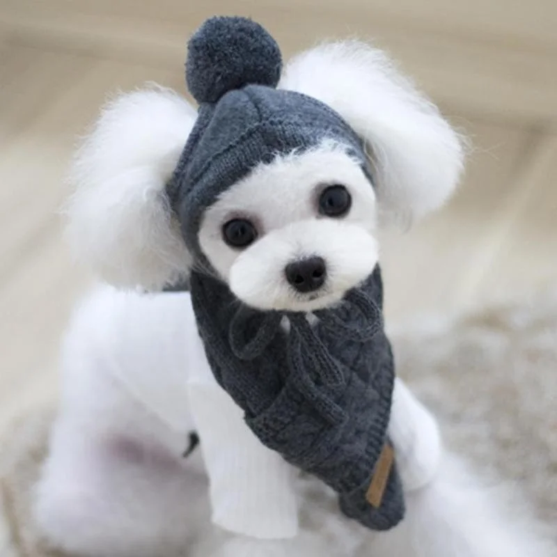 Dogs Hat Pet Winter Warm Stripes Knitted Hat+Scarf Collar Puppy Teddy Costume Christmas Clothes Santa Dog Costumes Accessories