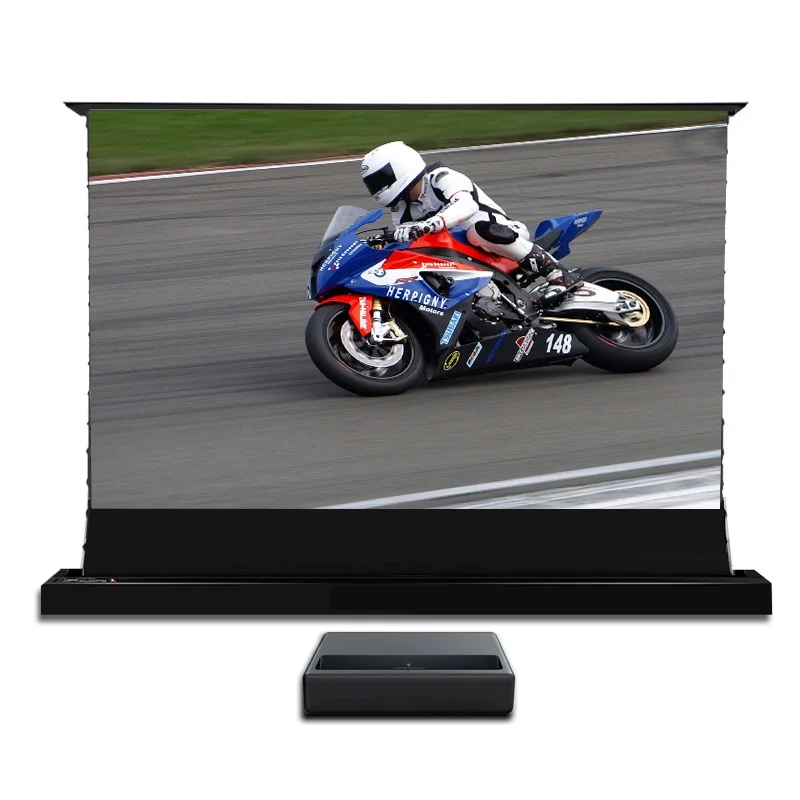 

84-дюймовый ALR моторизованный напольный экран проектора, антисветовой электрический выдвижной экран для лазерного проектора UST 4K 3D