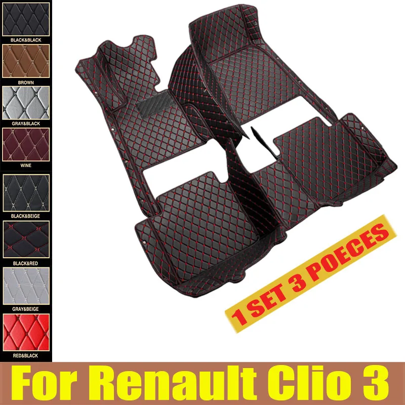 

Luxury Leather 3D interior Parts Custom Car Mats With Pockets Floor Carpet Rugs For Renault Clio 3 2014 2015 2016 trunk mat