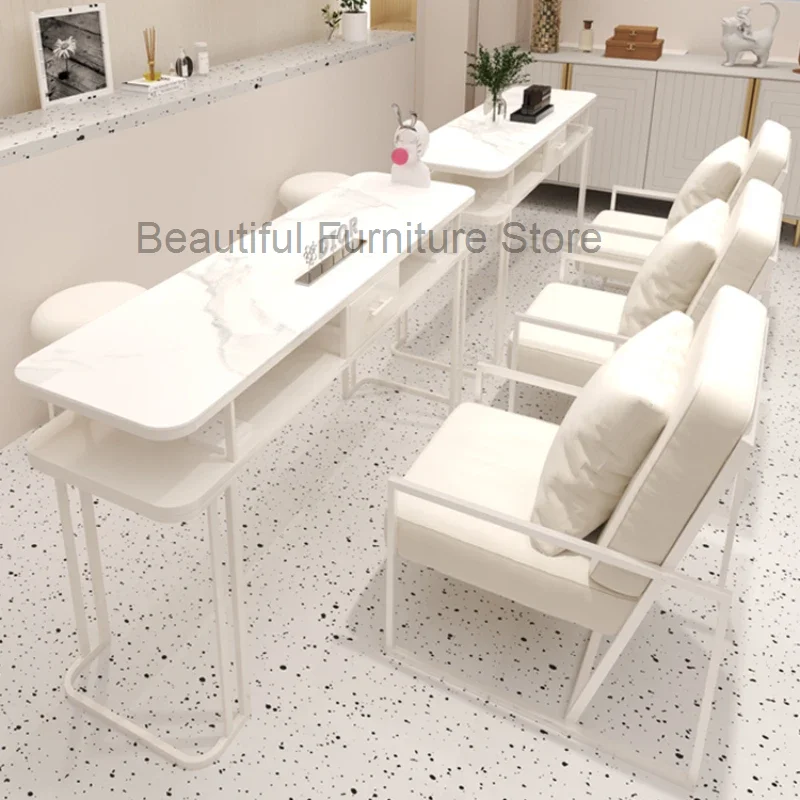 

White Nordic Manicure Table Luxury Vacuum Design Exquisite Nail Desk Modern Speciality Manicure Tafel Salon Furniture HD50ZJ