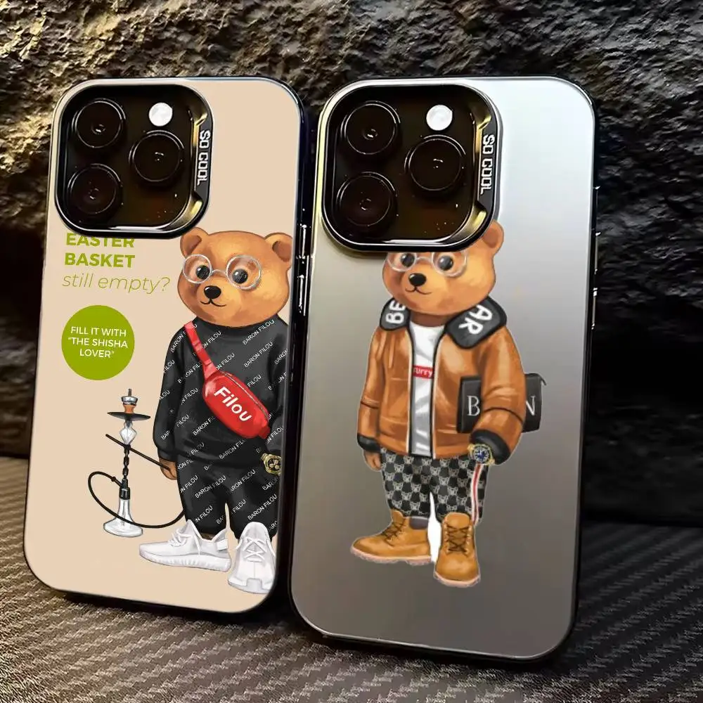 Funda para Teléfono B-Baron Filou B-Bear para iPhone 17, 16, 15, 14, 13, 12, 11 Plus, Pro Max, XS, Colorida Plateada y Negra