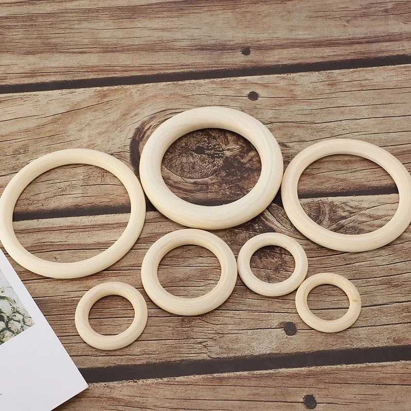 10Pcs Solid Wooden Rings 15-100MM Natural Wood Rings for Macrame DIY Crafts Wood Hoops Ornaments Connectors Jewelry Making