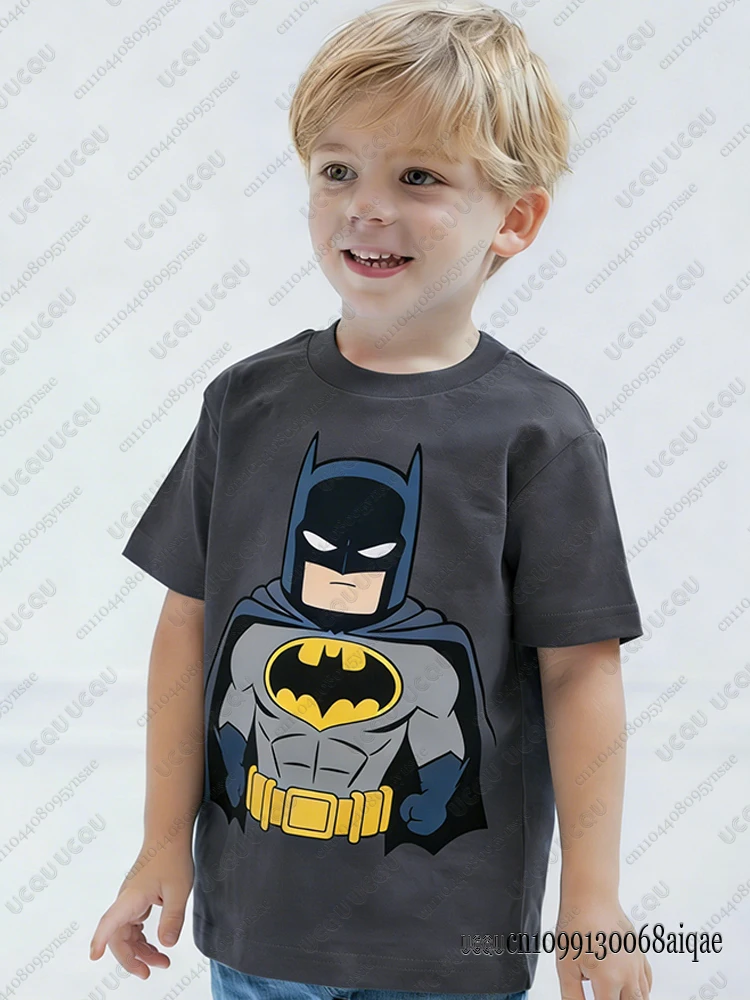 Camisetas con estampado de personajes de Batman de DC Comic para niños, ropa de verano para niños, camisetas cómodas de algodón para niños y niñas, camiseta de Batman
