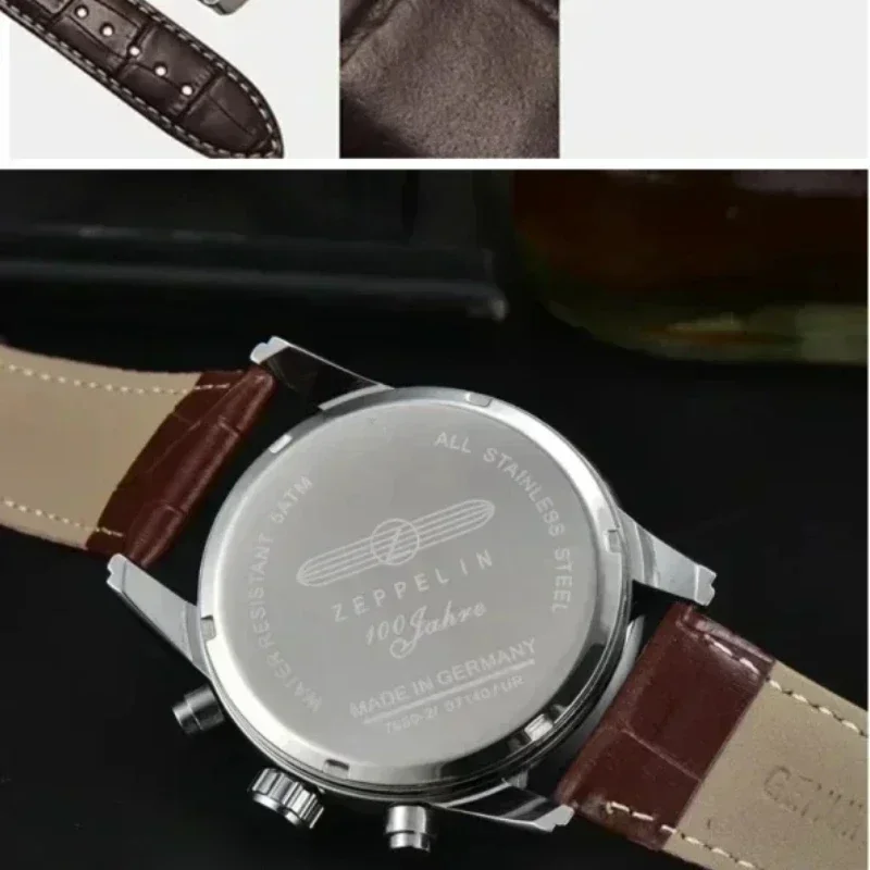 Многофункциональный хронограф с тремя глазами, деловые повседневные мужские часы, модные классические кварцевые наручные часы Zeppelin