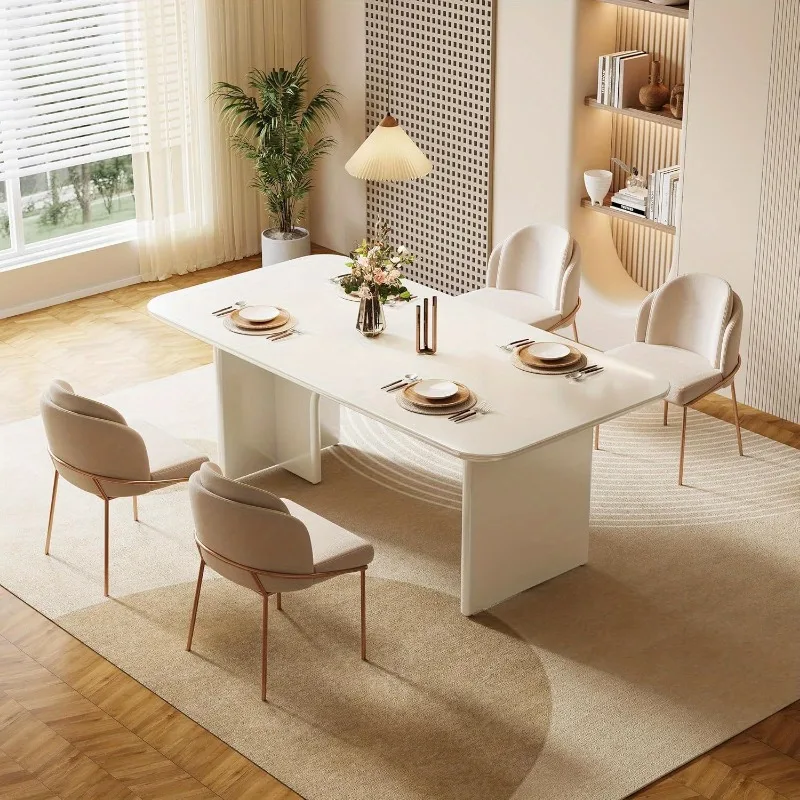 Mesa de comedor rectangular de 62,99 pulgadas, mesa de cocina moderna con patas de diseño arqueado, mesa de comedor para 4-6 personas