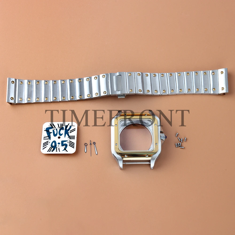 

Gold 38mm NH35 Watch Case Square Stainless Steel With dial and hands For Santos NH35 NH36 NH38 Movement 27mm Dial Watch Repair