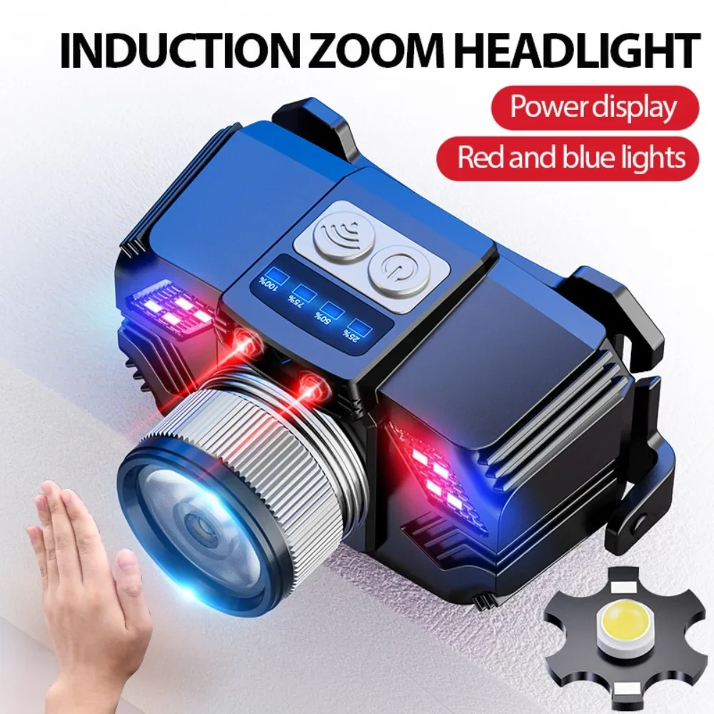 Powerful LED Induction Headlamp Type C Rechargeable Headlight 3 Lighting Modes Work Light for Outdoor Fishing Camping