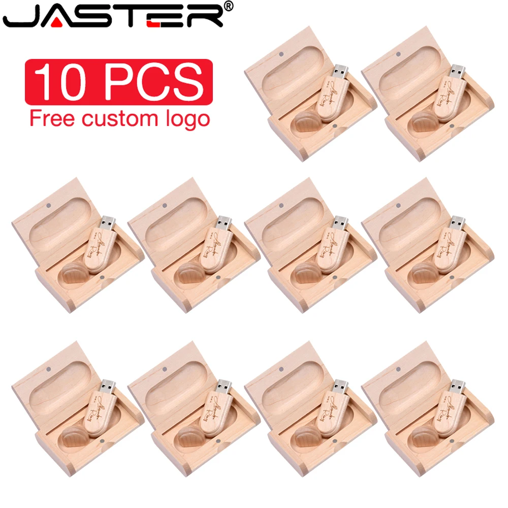 

JASTER 10PCS/LOT Wooden USB Flash Drives 128GB Free Custom Logo Pen Drive Maple Wood Memory Stick 64GB 32GB Creative Gift U Disk