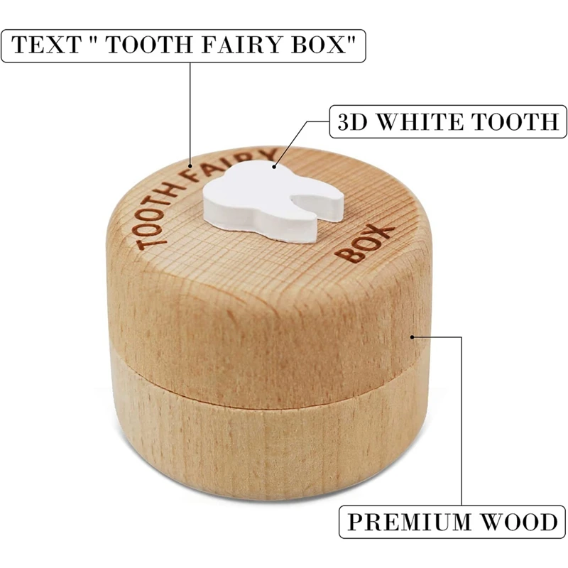 Tooth Fairy Wood Box Kids Tooth Boxes Cute 3D Carved Dropped Tooth Keepsake Storage Box Gift For Boy And Girls